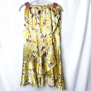 Maggie Sweet Vintage Yellow Floral Wrap Style midi skirt